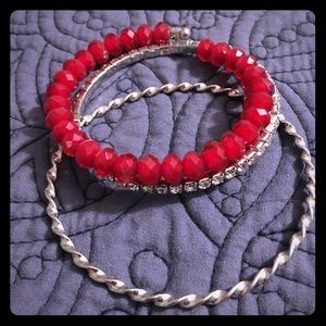 Red and Silver Bangle Bracelets (set of 2)